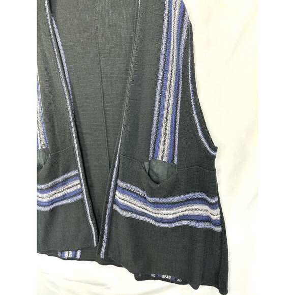 Free People Long Striped Cardigan Sweater Vest Black Duster Linen Cotton Size XS - Picture 2 of 7